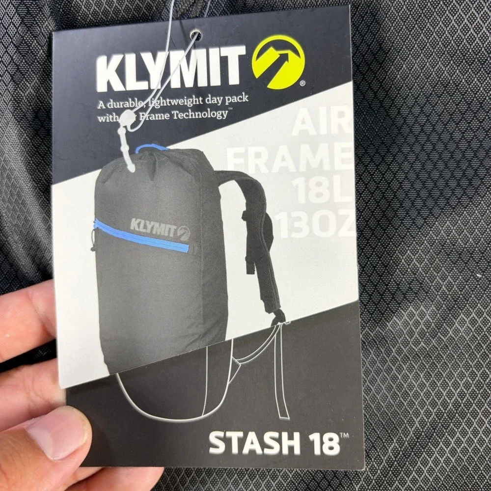 Klymit Stash 18 Daypack Air Frame Lightweight Hiking Backpack Black 18L Nylon